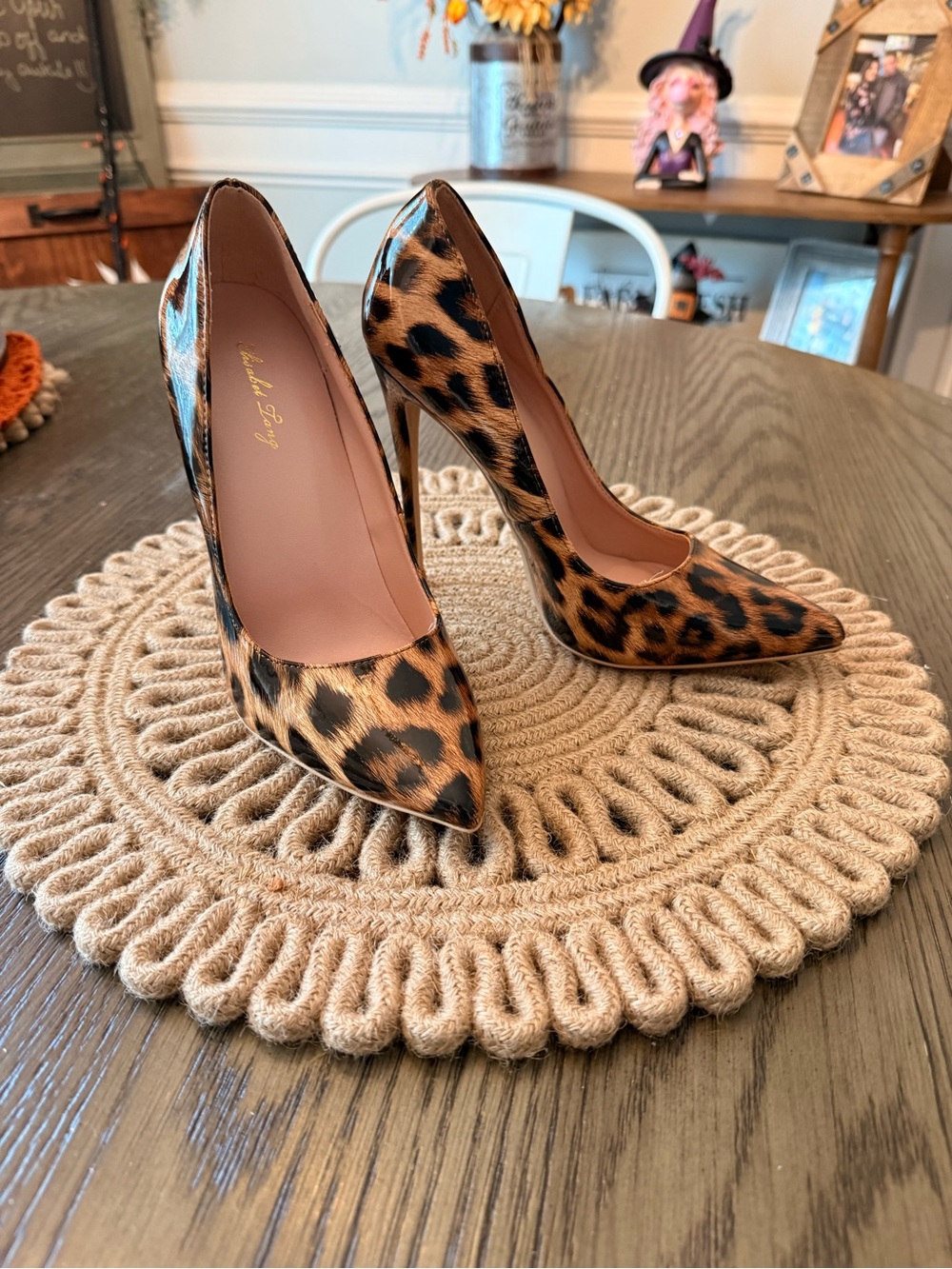 Elisabet Lang Patent Leather Leopard Print Stiletto’s Sz 7.